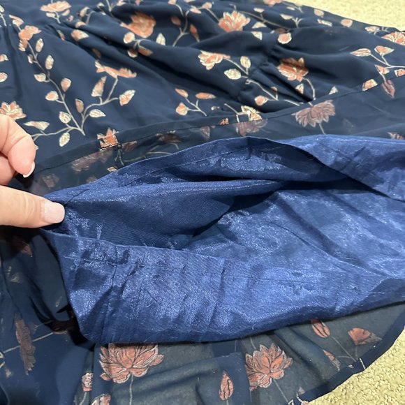 Indya Jumpsuit SS Boho Gypsy Ruffle Tier Legs Navy Metallic Floral Bollywood 2XL - Picture 8 of 11